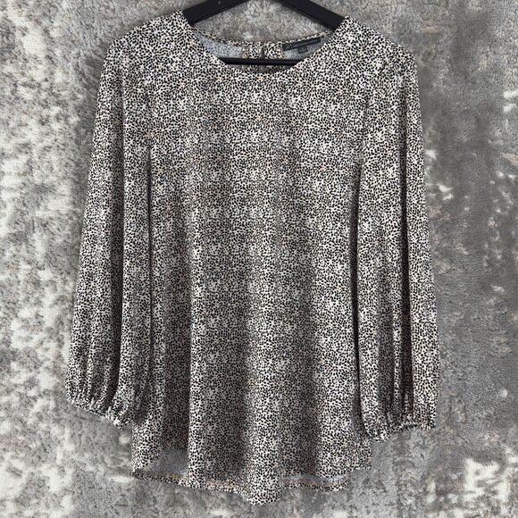 Adrianna Papell Size M Leopard Print Keyhole Pullover Blouse Long Sleeve Top - Picture 1 of 8